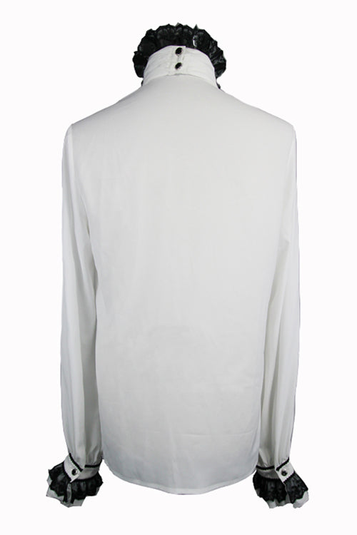 White Chiffon Chest Embroidery Lace Sleeves Gothic Blouse