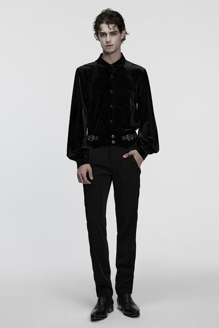 Black Lapel Collar Long Puff Sleeves Gothic Blouse