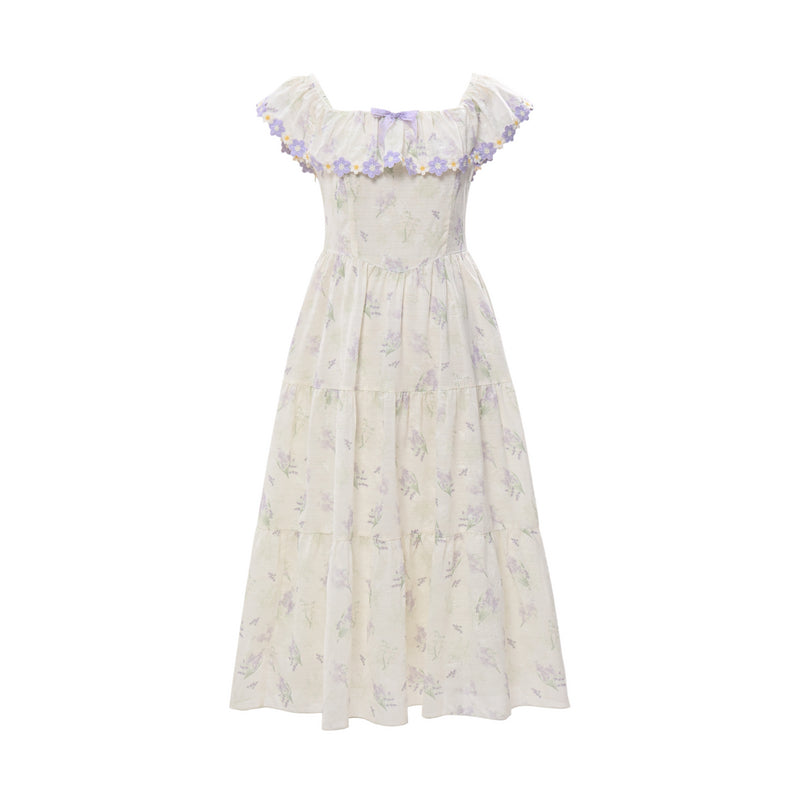 French Flower Off-the-shoulder Dress + Cardigan