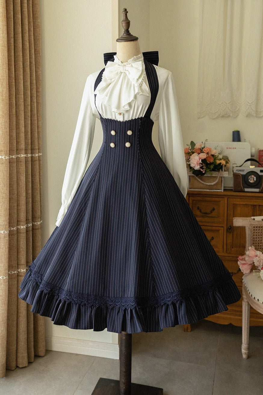 Big Bow Blouse + Retro Suspender Skirt