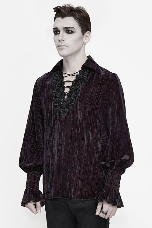 Black and Red Velvet Lantern Sleeves Loose Gothic Blouse