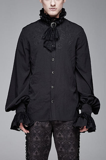 Black Chiffon Embroidered Long Sleeves Gothic Blouse