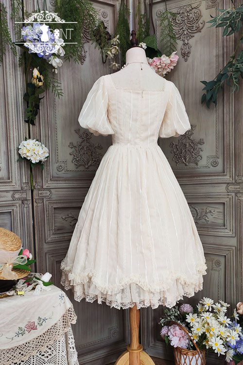 Ivory Square Collar Short Sleeves Multi-layer Ruffled Classic Lolita Op Dress