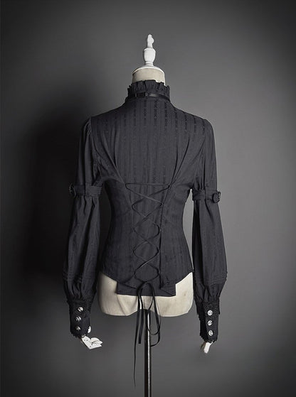 [pre-order Deadline: February 23] Dawnbreaker Gothic Ruffle Stand Collar Jacquard Ribbon Shirt