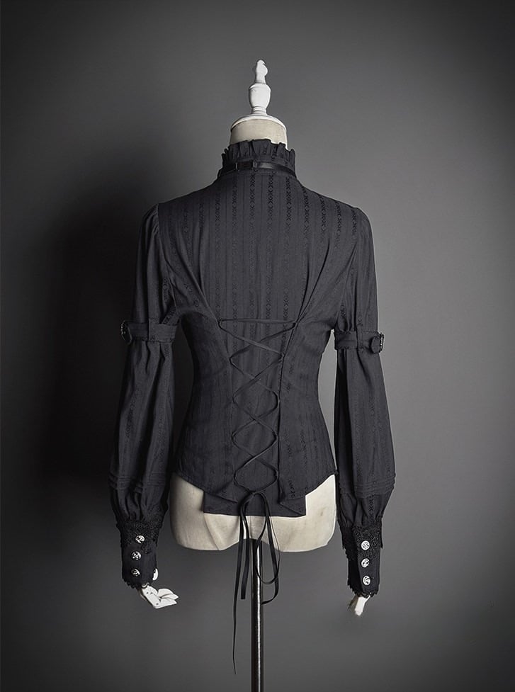 [pre-order Deadline: February 23] Dawnbreaker Gothic Ruffle Stand Collar Jacquard Ribbon Shirt