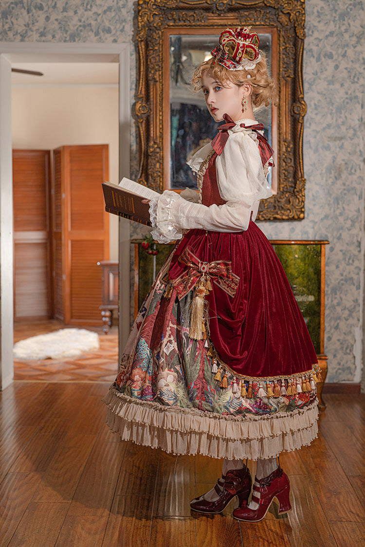 Red [kaleidoscope of Dreams] Sleeveless Double-layered Print Embroidery Bowknot Classic Lolita Jsk Dress
