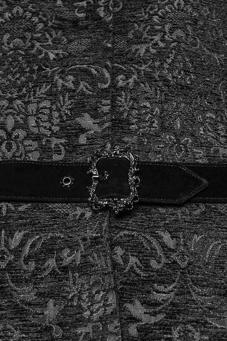 Black Sleeveless Jacquard Buckled Gothic Vest