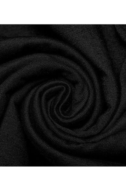 Black Punk Turtleneck Stretch Knit Panel Cutout Drawstring Hooded T-shirt