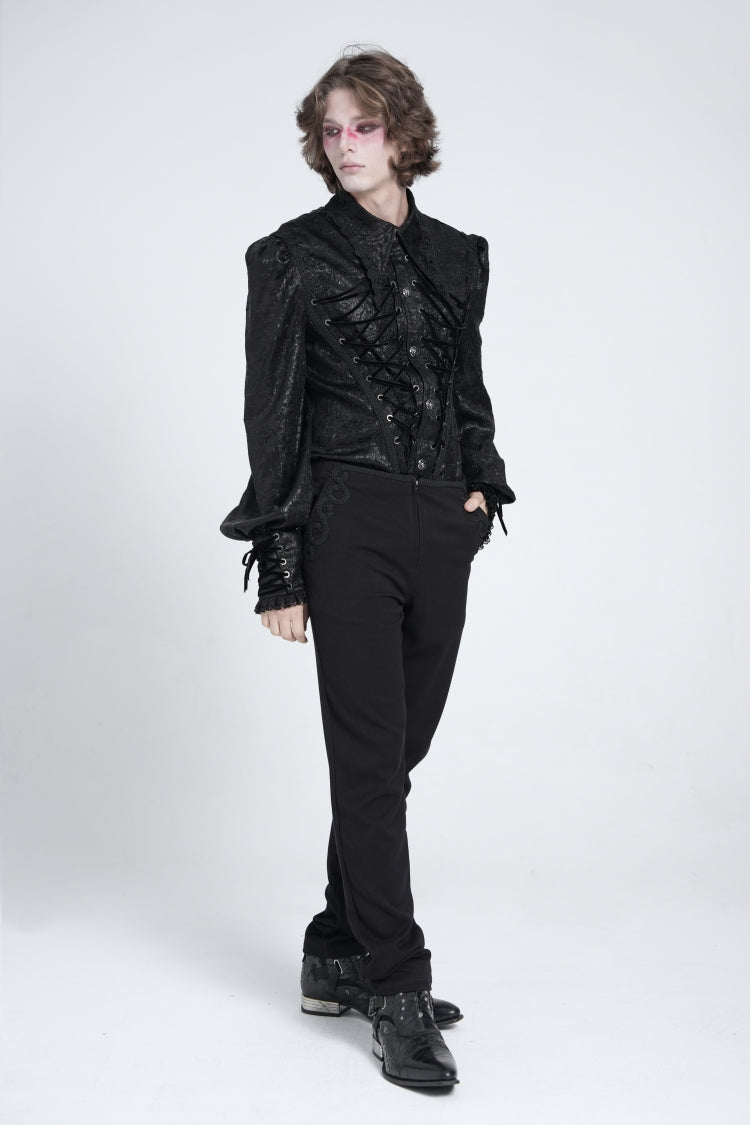 Black Long Puff Sleeves Jacquard Lace Gothic Blouse