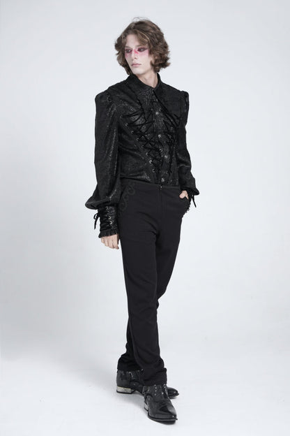 Black Long Puff Sleeves Jacquard Lace Gothic Blouse