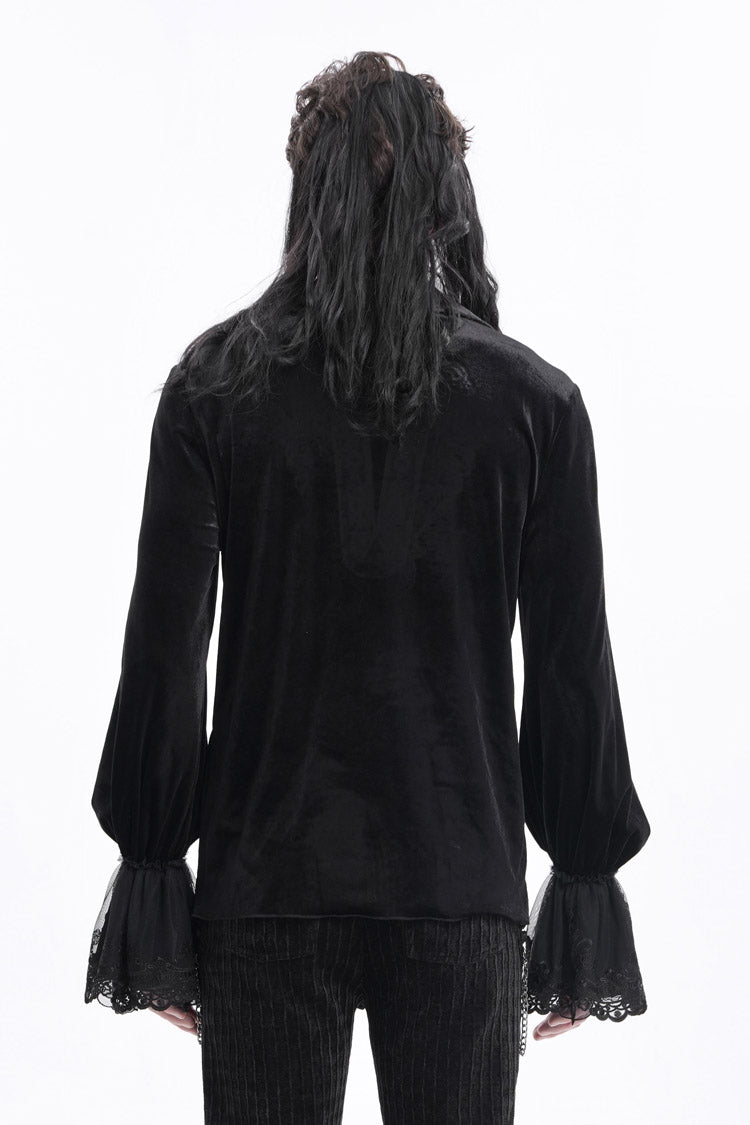 Black V Collar Long Sleeves Lace-up Chain Gothic Blouse