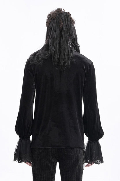 Black V Collar Long Sleeves Lace-up Chain Gothic Blouse
