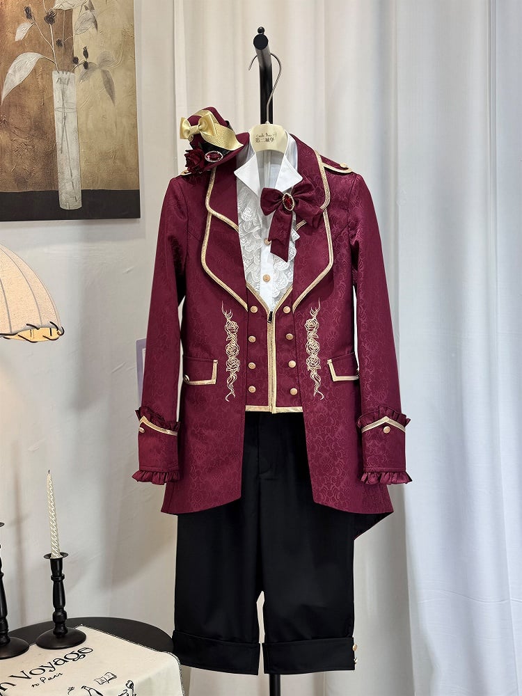 [pre-order Deadline: May 8] Black/red Gothic Prince Series Mini Hat + Jewel Ribbon Brooch