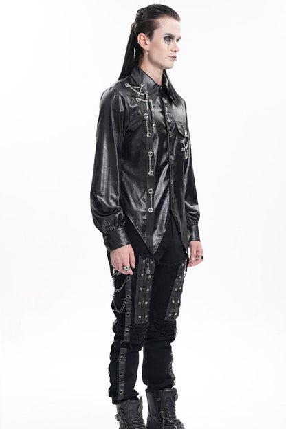Black Long Sleeves Chain Eyelets Skull Gothic Blouse