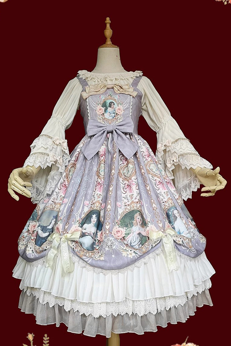 [portrait of a Little Lady] Print Ruffle Bowknot Lace Classic Lolita Jsk Dress 3 Colors