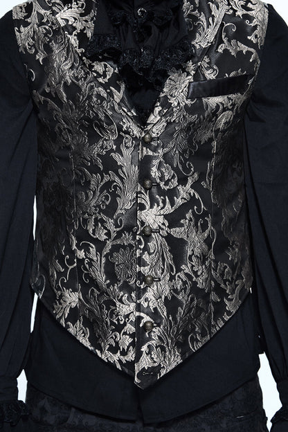 Black/silver Jacquard Printed Button Gothic Vest
