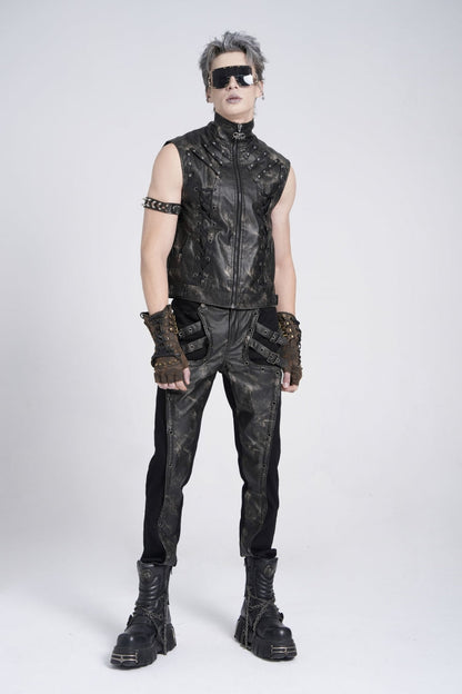 Black Stand Collar Sleeveless Strappy Stitching Zipper Gothic Vest