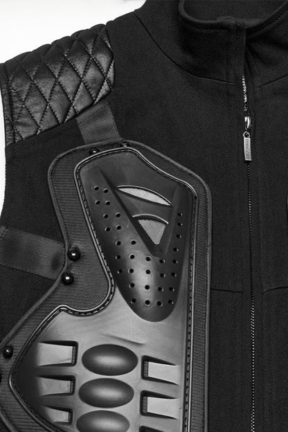Black Stand Collar Armour Stitching Punk Vest