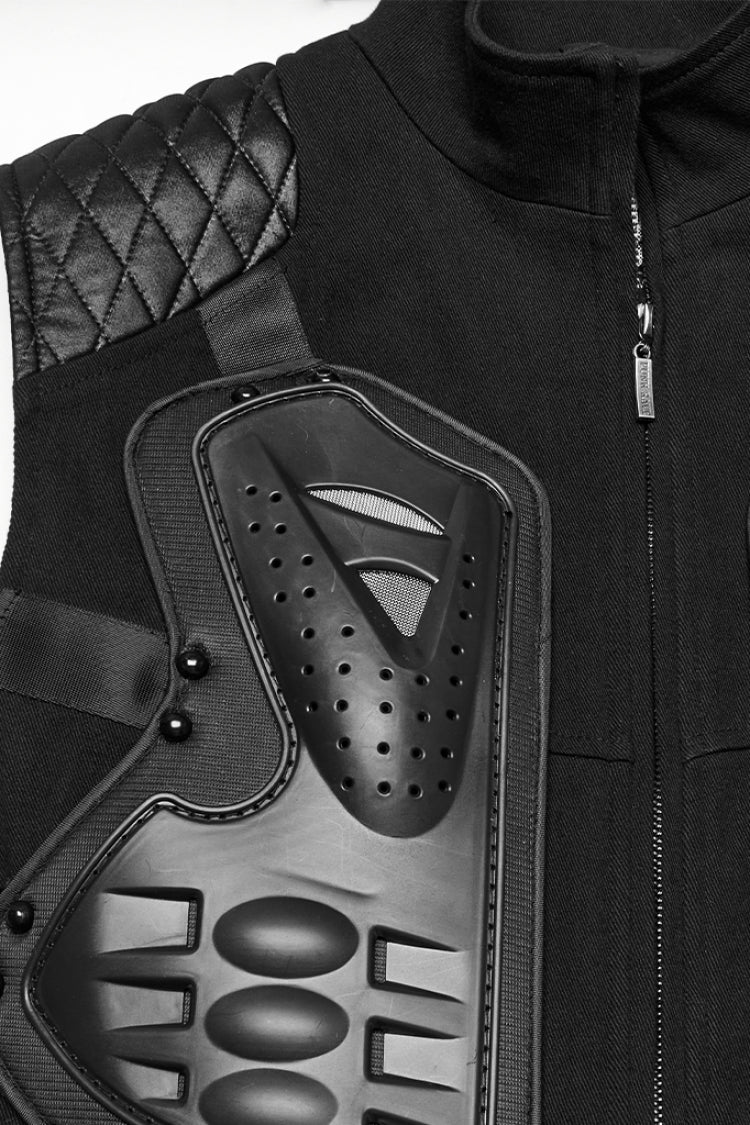 Black Stand Collar Armour Stitching Punk Vest