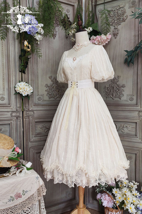Ivory Square Collar Short Sleeves Multi-layer Ruffled Classic Lolita Op Dress