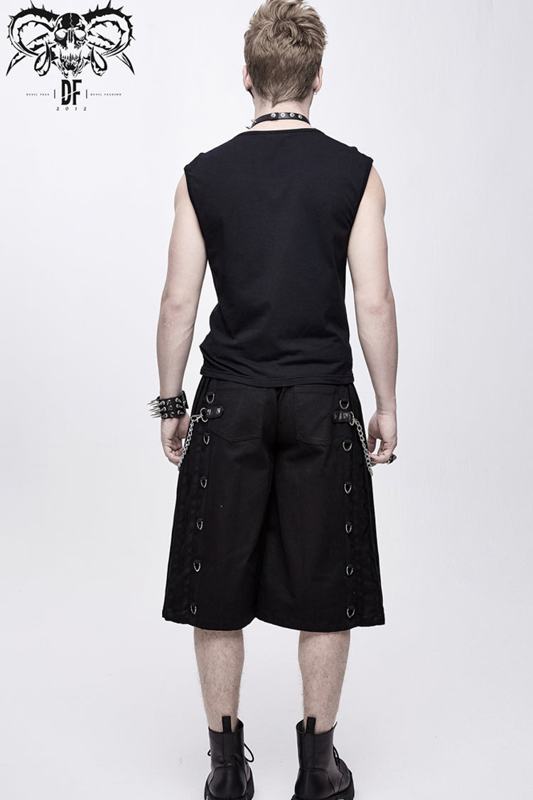 Black Chest Lace Up Splice Coarse Grain Punk Vest