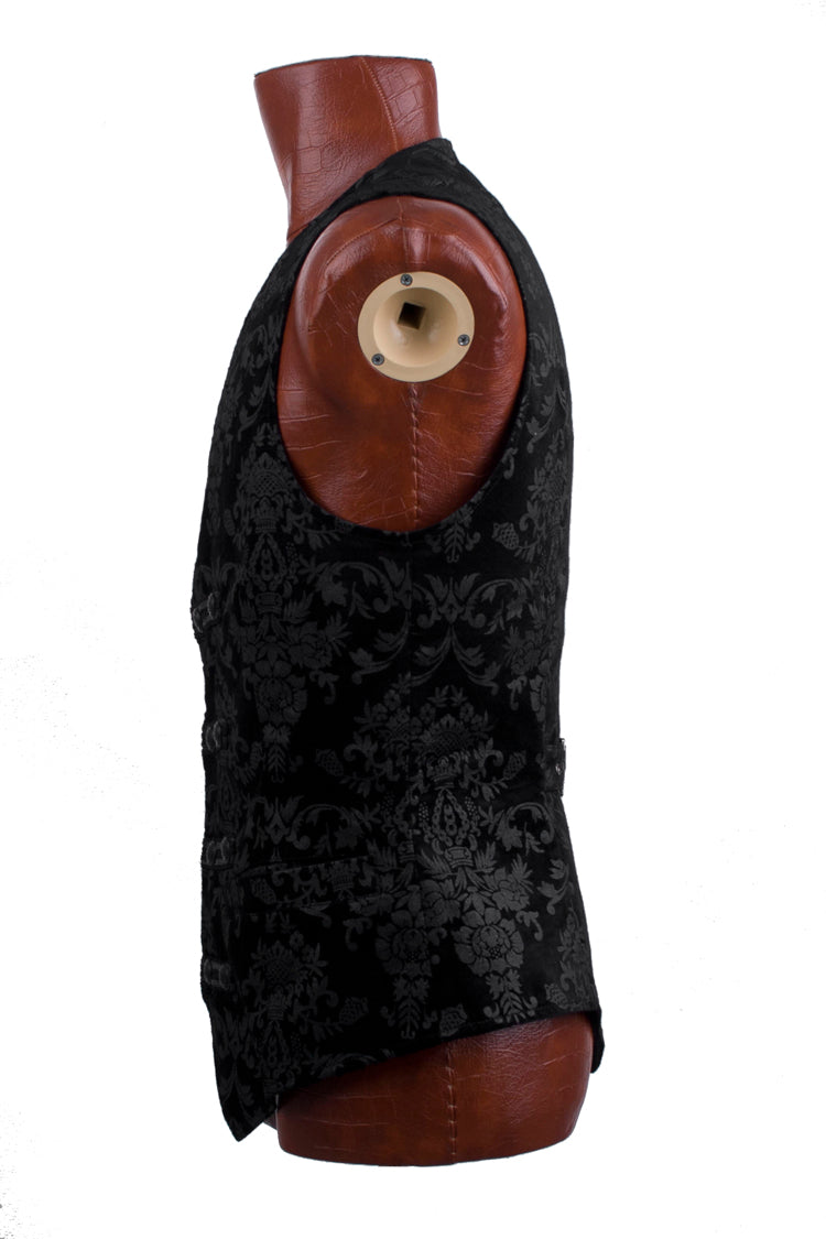 Black Retro Jacquard Front Woven Strap Metal Button Gothic Vest