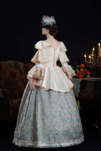 Blue/champagne Half Trumpet Sleeves Ruffle Embroidery Cardigan Lace Classic Princess Palace Lolita Victorian Dress