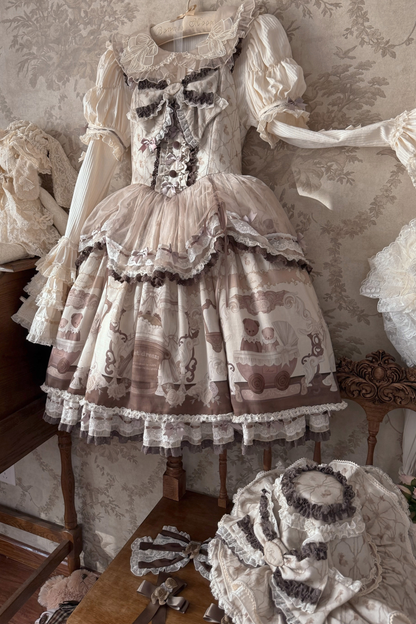 Briana Bear Print Dream Doll Lolita Dress + Jsk + Skirt + Shirt + Petticoat