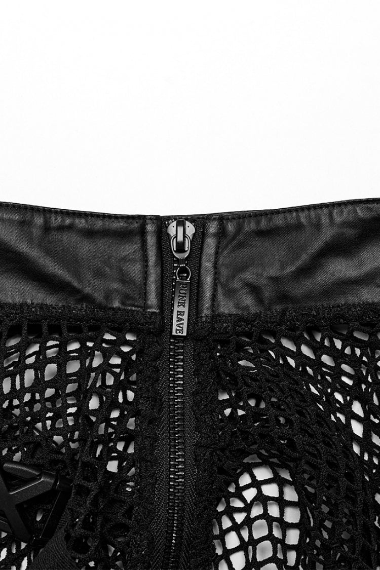 Black Stand Collar Sleeveless Straps Mesh Buckle Punk Vest
