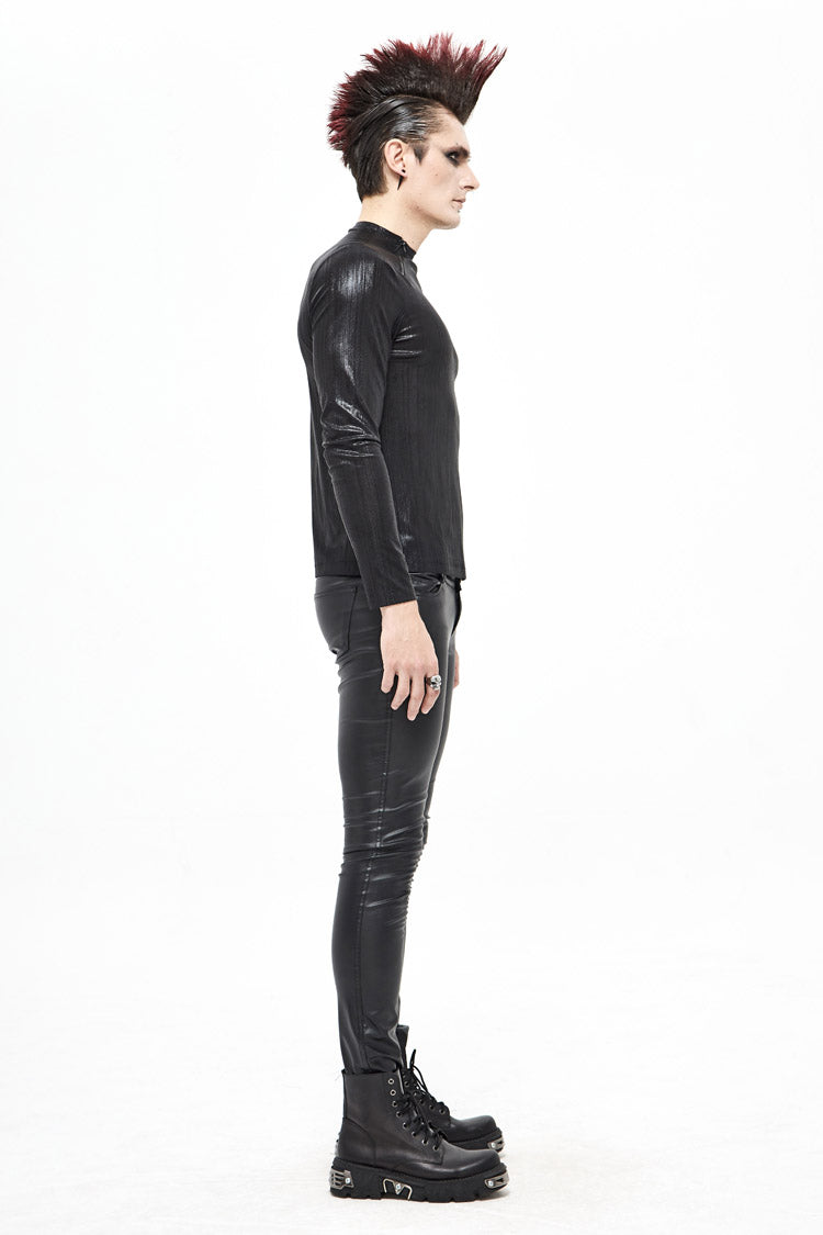 Black Zipper Neckline Long Sleeves Slim Steampunk Top