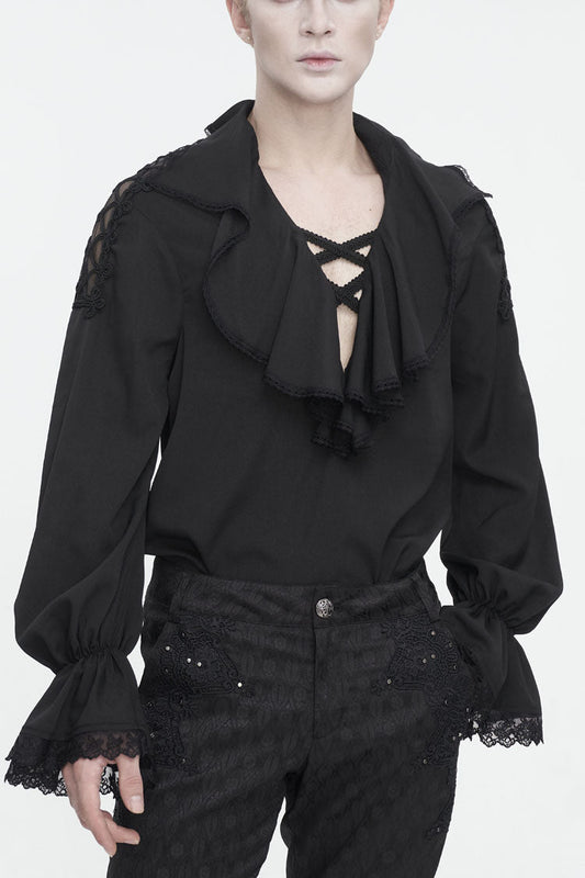 Black Ruffled Collar Puff Sleeved Gothic Shirt