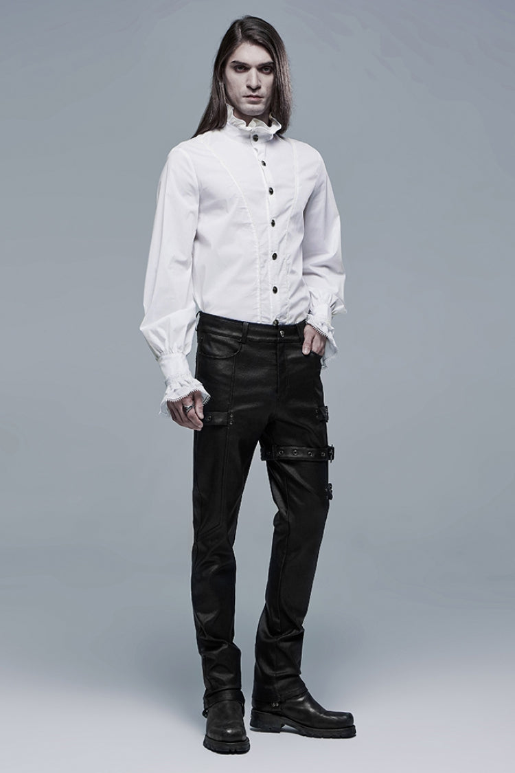 White Stand Collar Lantern Sleeves Slim Gothic Blouse