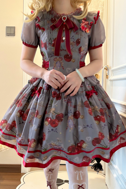 Retro Antique Cherry Sweet Lolita Dress + Jumper Skirt