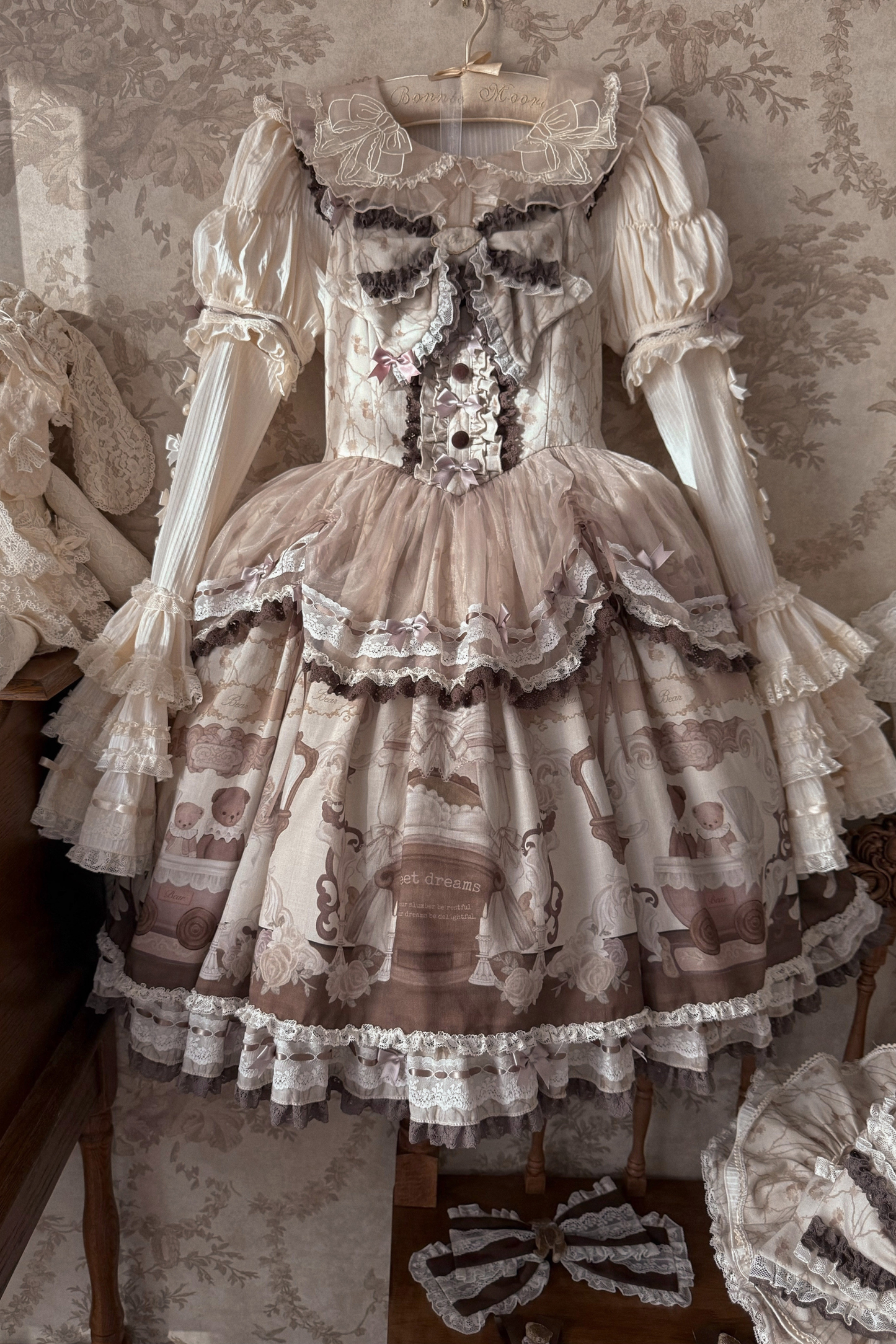 Briana Bear Print Dream Doll Lolita Dress + Jsk + Skirt + Shirt + Petticoat