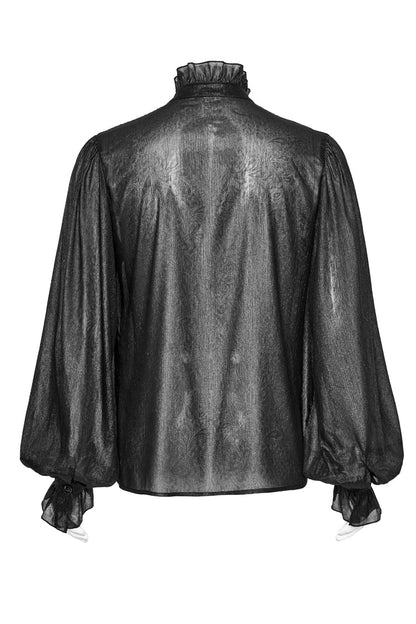 Black Stand Collar Jacquard Ruffle Gothic Blouse