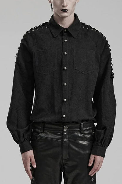 Long Puff Sleeves Shoulder Straps Embroidery Gothic Blouse 2 Colors