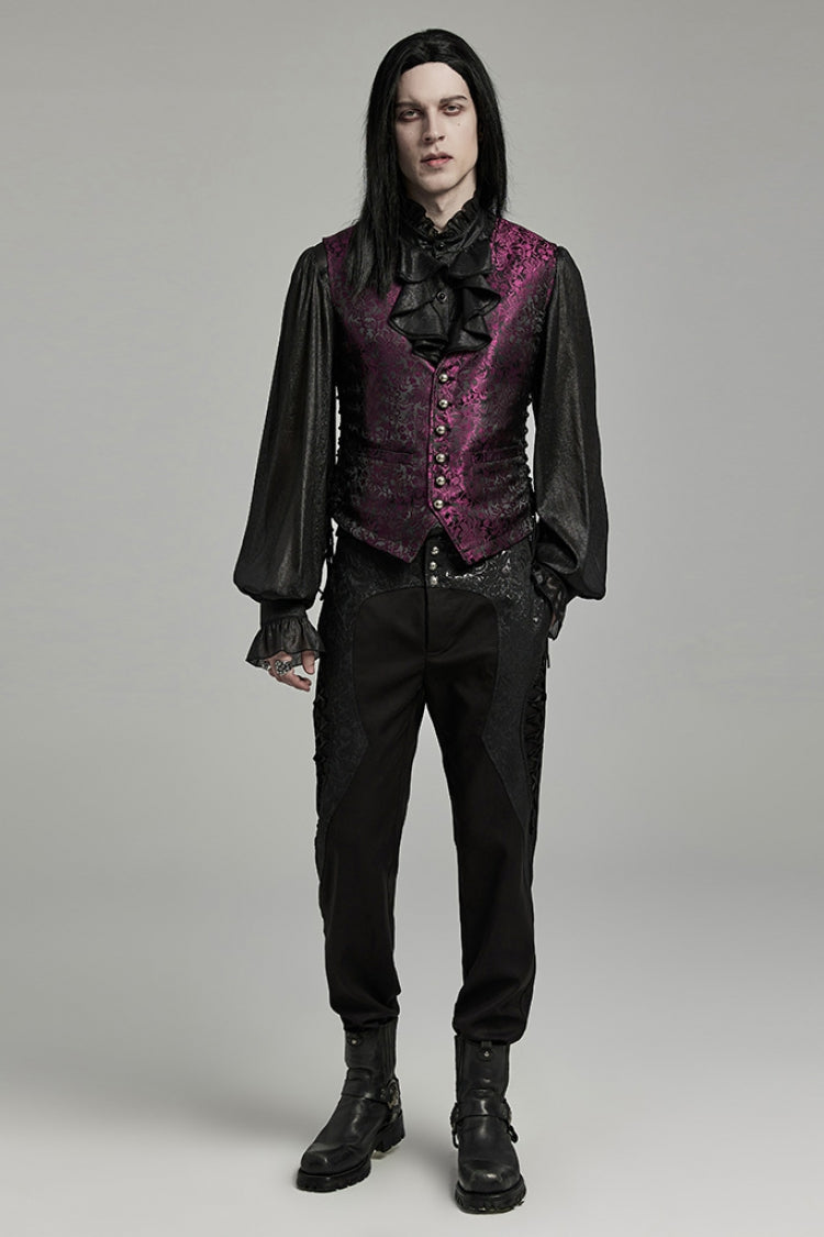 Black Stand Collar Jacquard Ruffle Gothic Blouse