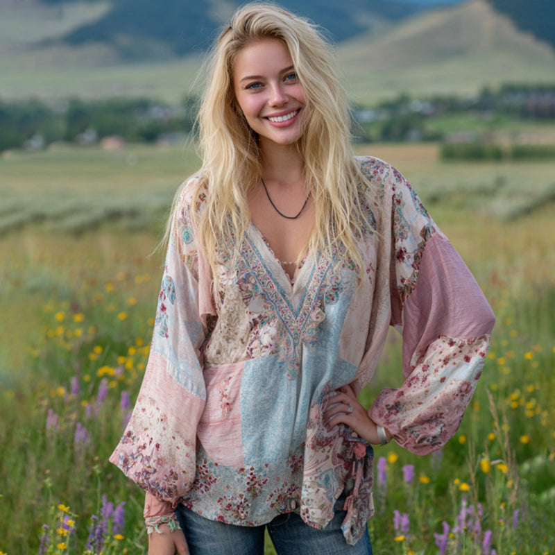 Women's Vintage Floral Art Cozy Linen Shirt elevenforest