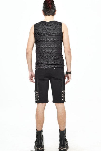 Black Broken Holes Thick Stripes Chest Chain Knit Punk Vest
