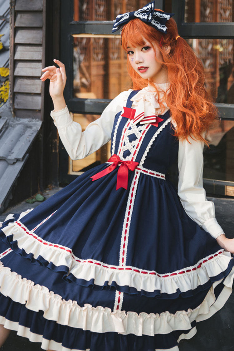Court Style High Waisted Bowknot Ruffled Multi-layer Classic Lolita Jsk Dress
