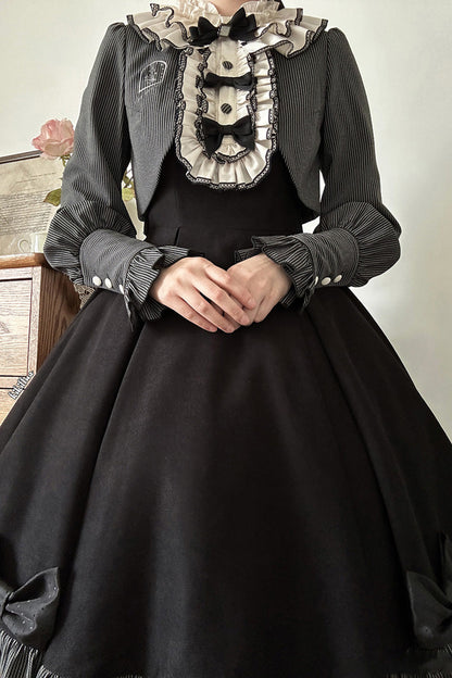 Black [serenade] Long Sleeves Ruffle Bowknot Fake Two Pieces Classic Lolita Dress