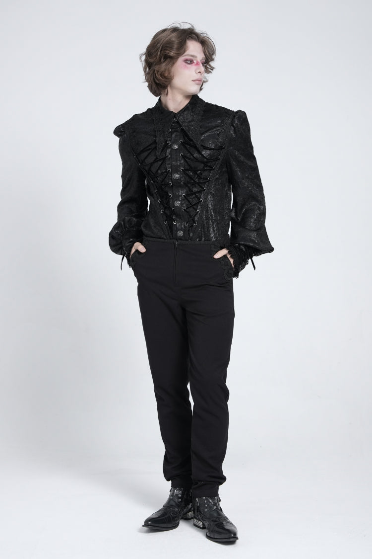 Black Long Puff Sleeves Jacquard Lace Gothic Blouse