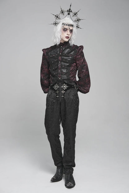 Black/red Stand Collar Long Lantern Sleeves Print Embroidery Gothic Blouse