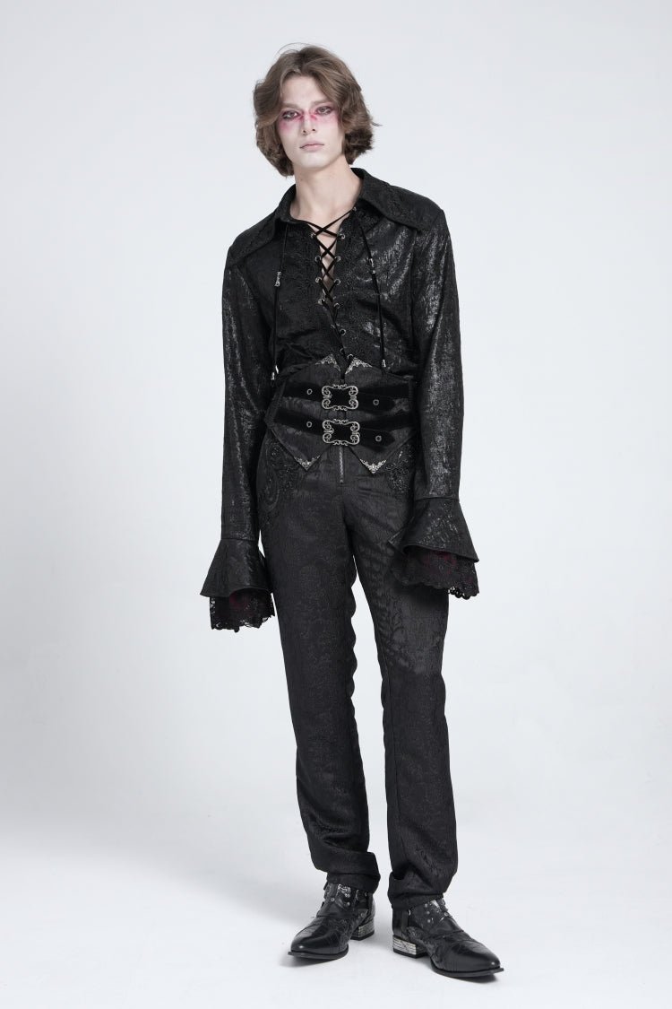 Black Long Trumpet Sleeves Lace-up Gothic Swallow-tailed Blouse