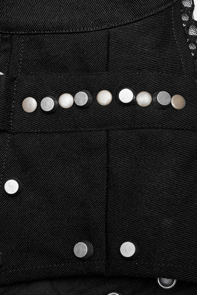 High Collar Sleeveless Rivet Decoration Sheer Mesh Steampunk Vest 2 Colors