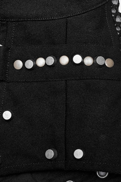 High Collar Sleeveless Rivet Decoration Sheer Mesh Steampunk Vest 2 Colors
