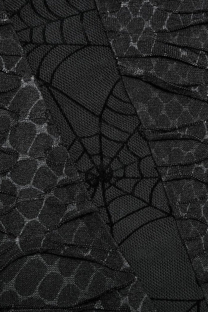 Black High Collar Hollow Spider Mesh Ripped Asymmetric Gothic Vest