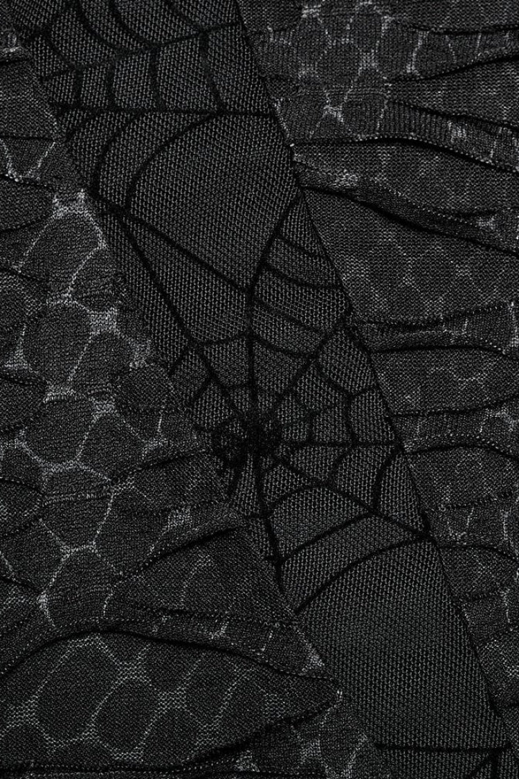 Black High Collar Hollow Spider Mesh Ripped Asymmetric Gothic Vest
