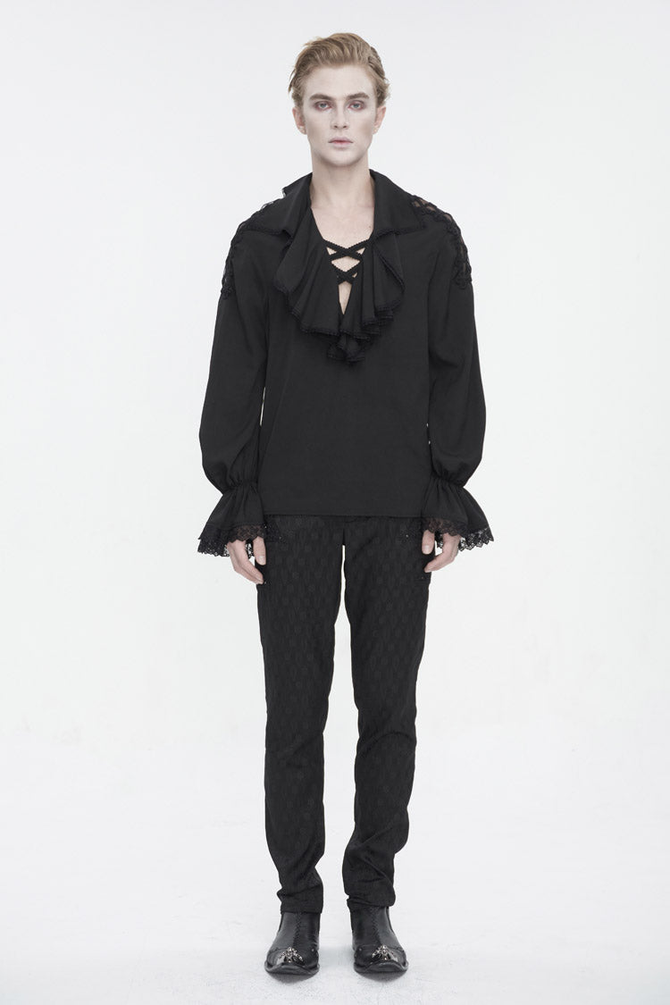 Black Ruffled Collar Puff Sleeved Gothic Shirt