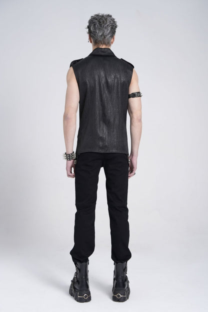 Black Sleeveless Studded Lace-up Gothic Blouse